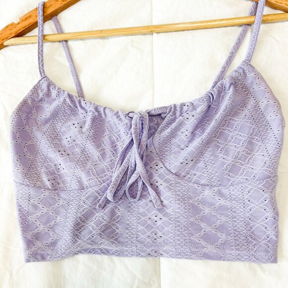 NWOT Shein Lavender Purple Eyelet Lace Tie Front Cami Crop Top Size Small - Picture 6 of 9